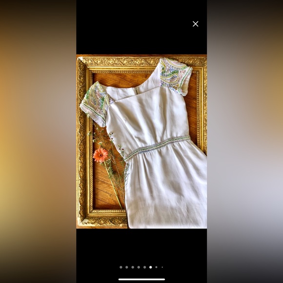 Vintage 1960’s Pat Sandler beaded white linen dress - Picture 8 of 10